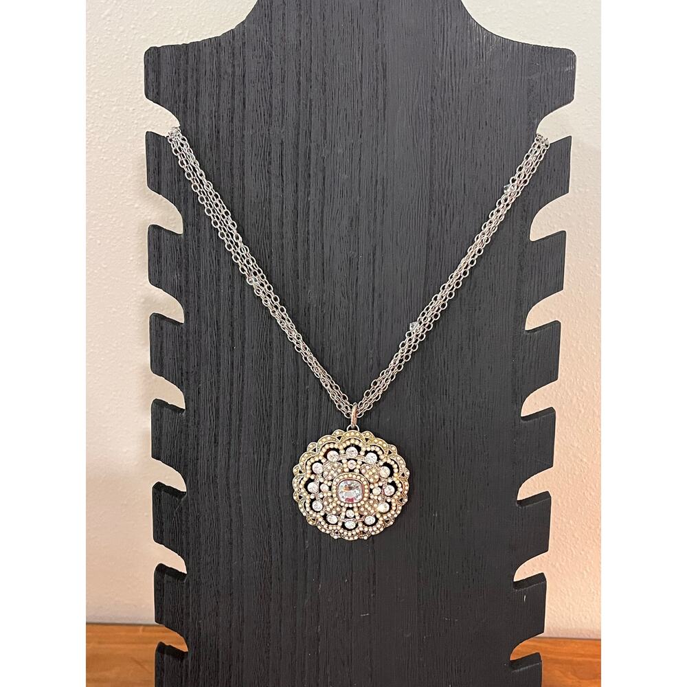 WHBM Necklace Lot 4pc Crystal Pearl Statement Layered Silver Tone - Picture 2 of 15